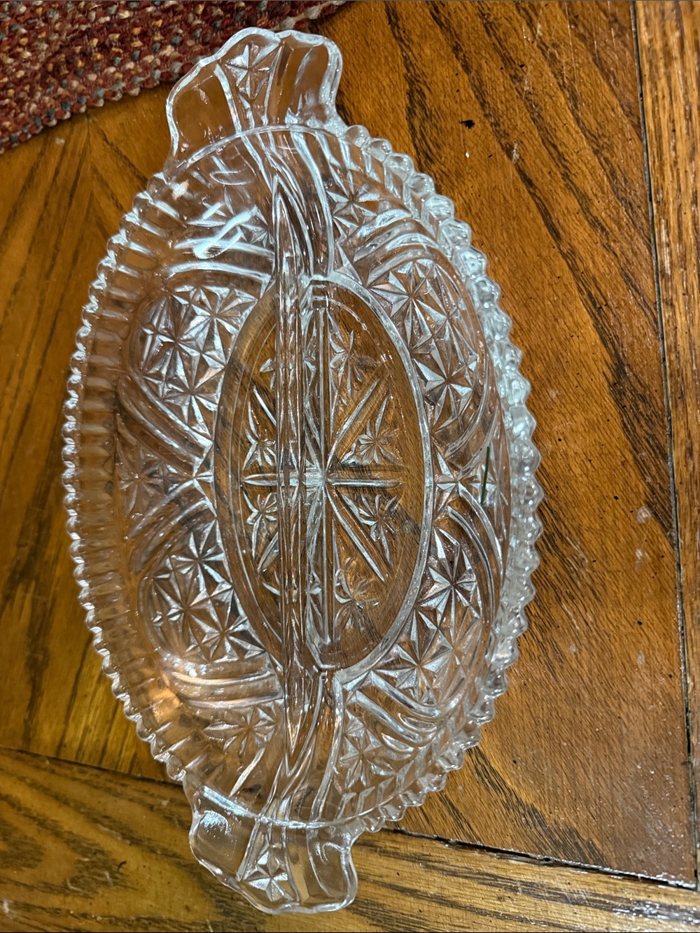 Vintage Anchor Hocking Stars and Bars Clear Glass Divided Relish Dish